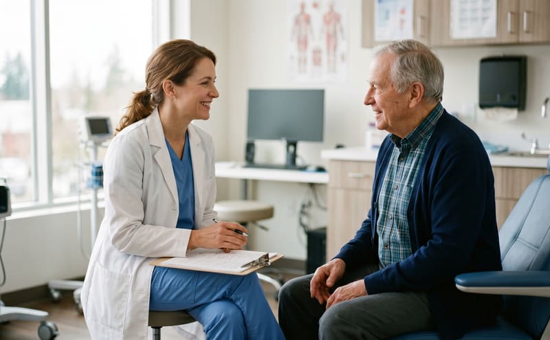 Primary care provider consulting with a patient